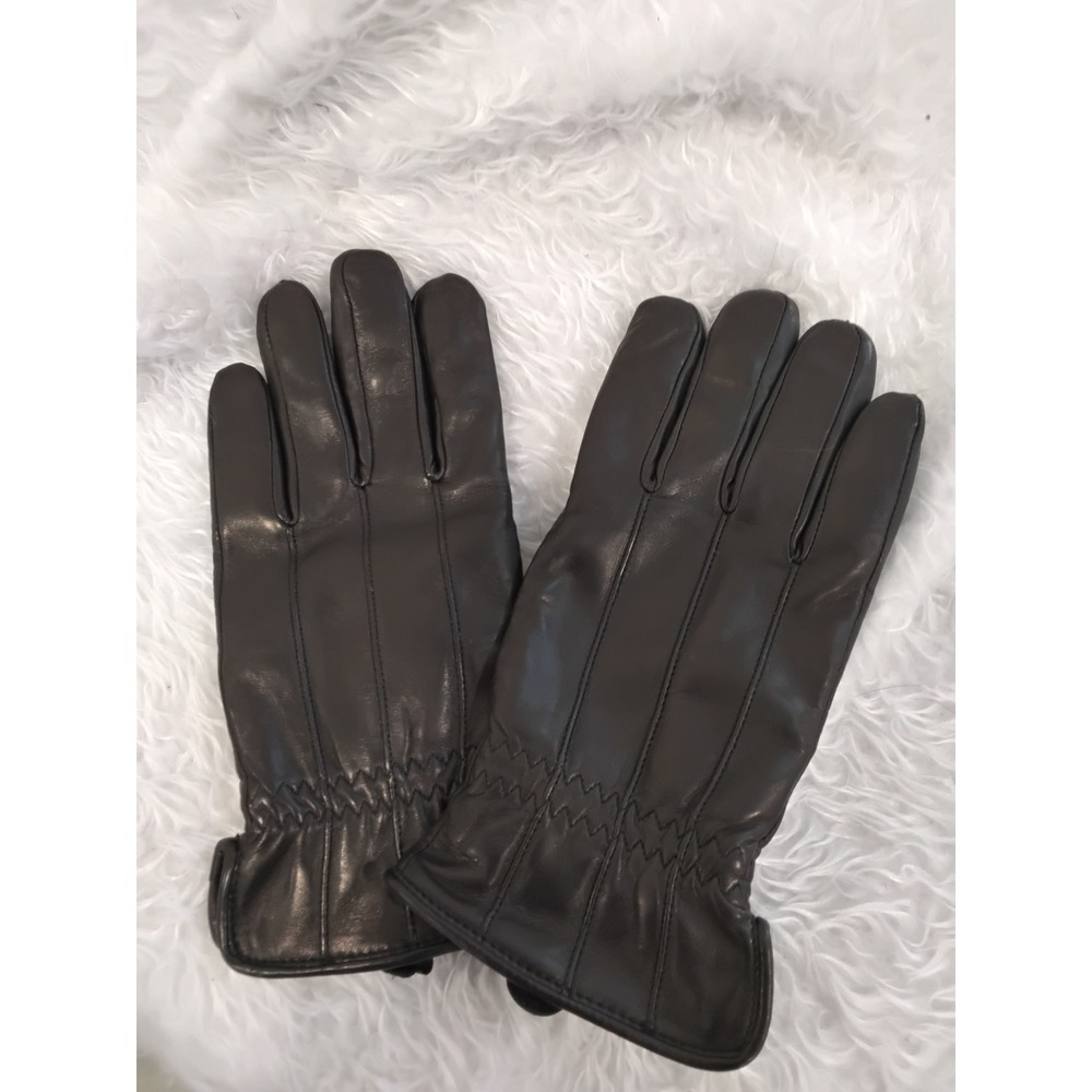 Cire Womens Black Leather Gloves Warm Lined Elastic Wrist Size Medium